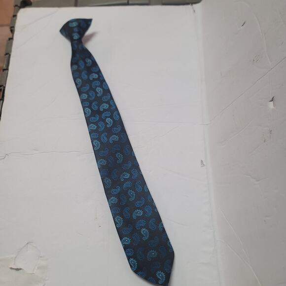 Boys clip on Paisley blue black tie Necktie 16" long - Picture 2 of 4